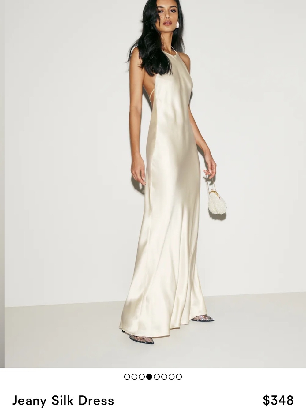Reformation Jeany 100% Silk Dress Tan Cream Silk Halter Gown
